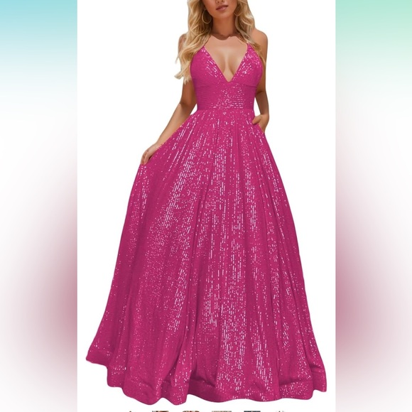 Elegant hot Pink Sequin Evening Gown - Picture 1 of 4